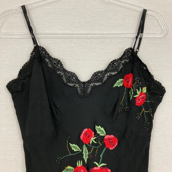 Vintage Sue Wong Silk Beaded Red Rose Embroidered Lace Maxi Dress size 6 Y2K - Picture 3 of 13